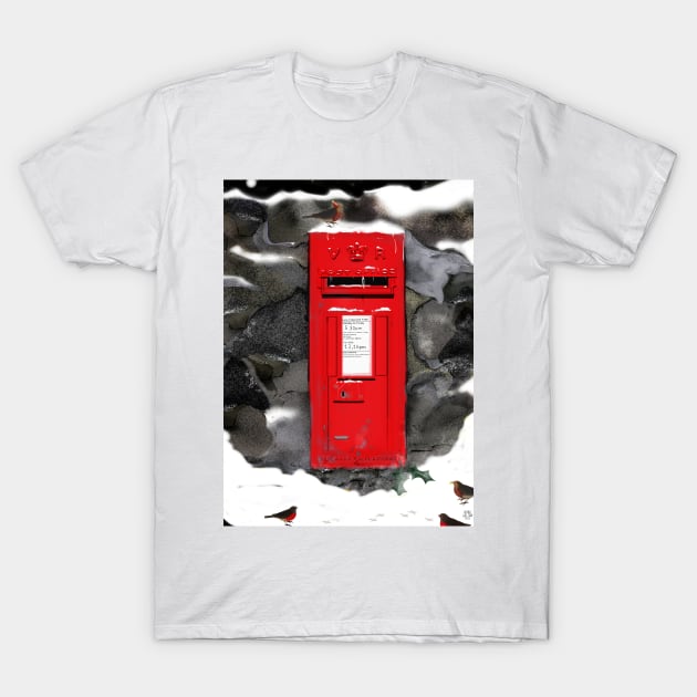 Red Royal Mail POST BOX. Christmas/ Winter Illustration. Robins. T-Shirt by grantwilson